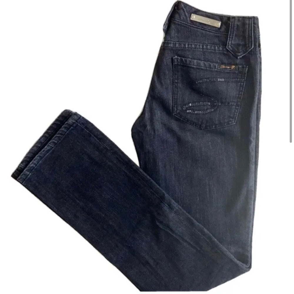 7 For All Mankind Black Gray Straight Jeans denim high rise sequins S pocket